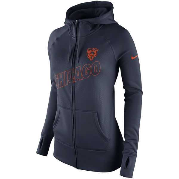 WOMEN CHICAGO BEARS NIKE NAVY STADIUM GAME DAY KO FULL ZIP PERFORMANCE HOODIE - LanTian