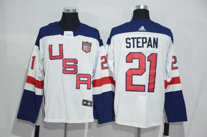 Team USA #21 Derek Stepan 2016 World Cup of Hockey Olympics Game White Men's Stitched NHL Jersey