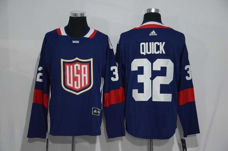 Team USA #32 Jonathan Quick 2016 World Cup of Hockey Olympics Game Navy Blue Men's Stitched NHL Jersey