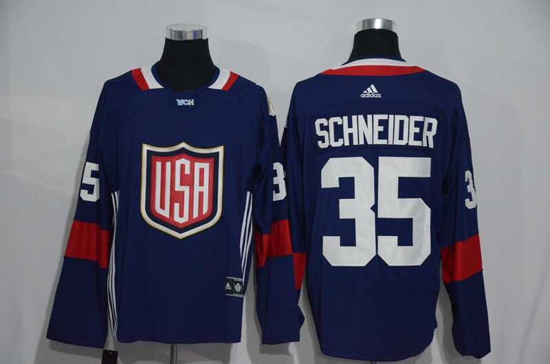 Team USA #35 Cory Schneider 2016 World Cup of Hockey Olympics Game Navy Blue Men's Stitched NHL Jersey