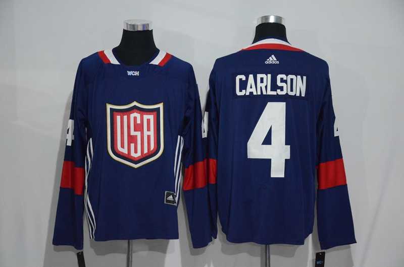 Team USA #4 John Carlson 2016 World Cup of Hockey Olympics Game Navy Blue Men's Stitched NHL Jersey