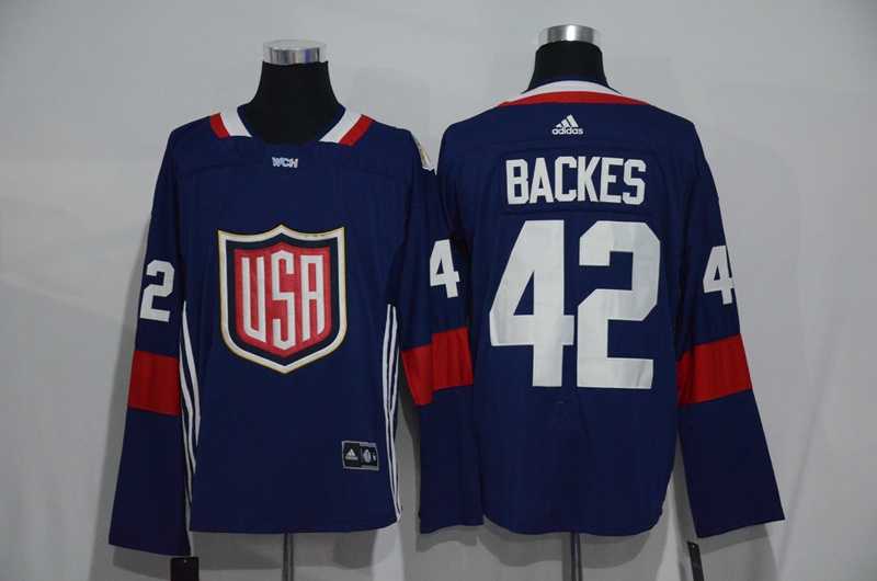 Team USA #42 David Backes 2016 World Cup of Hockey Olympics Game Navy Blue Men's Stitched NHL Jersey
