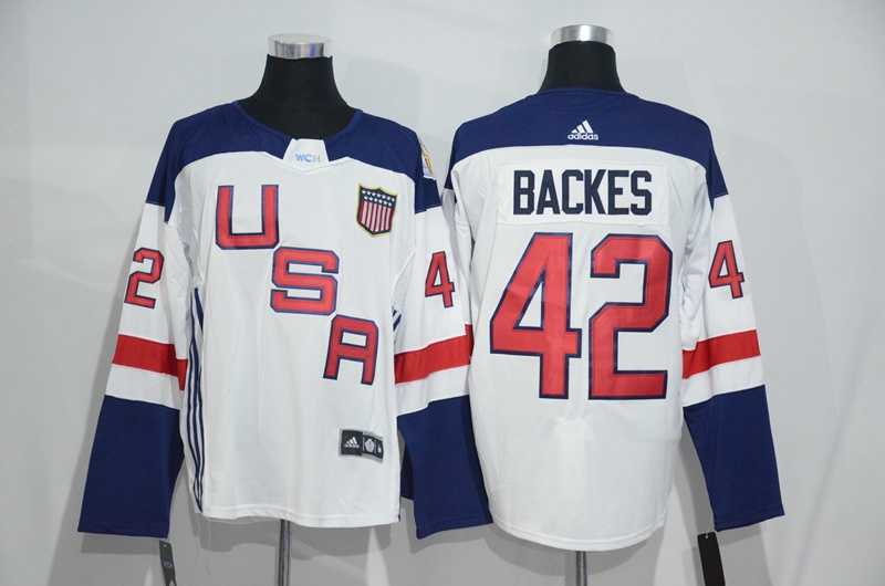 Team USA #42 David Backes 2016 World Cup of Hockey Olympics Game White Men's Stitched NHL Jersey