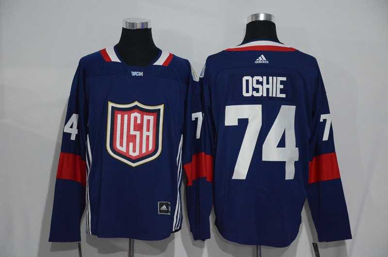 Team USA #74 T. J. Oshie 2016 World Cup of Hockey Olympics Game Navy Blue Men's Stitched NHL Jersey