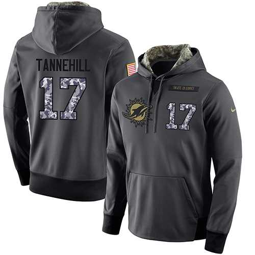Glued Nike Miami Dolphins #17 Ryan Tannehill Men's Anthracite Salute to Service Player Performance Hoodie