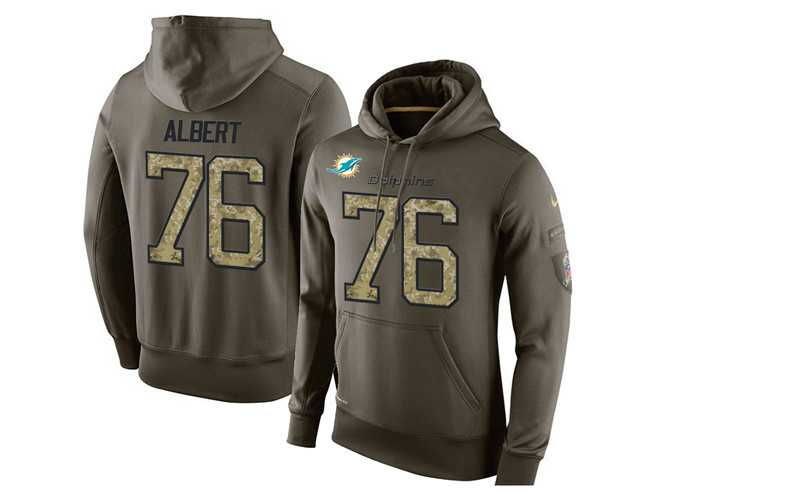 Glued Nike Miami Dolphins #76 Branden Albert Olive Green Salute To Service Men's Pullover Hoodie