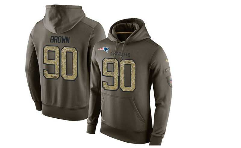 Glued Nike New England Patriots #90 Malcom Brown Olive Green Salute To Service Men's Pullover Hoodie