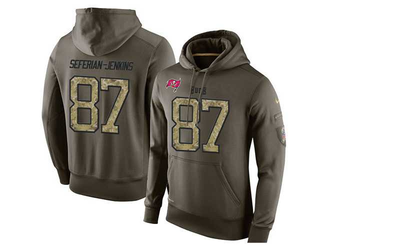 Glued Nike Tampa Bay Buccaneers #87 Austin Seferian Jenkins Olive Green Salute To Service Men's Pullover Hoodie
