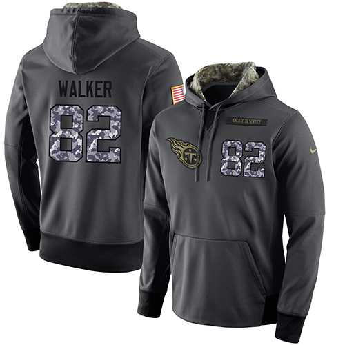 Glued Nike Tennessee Titans #82 Delanie Walker Men's Anthracite Salute to Service Player Performance Hoodie