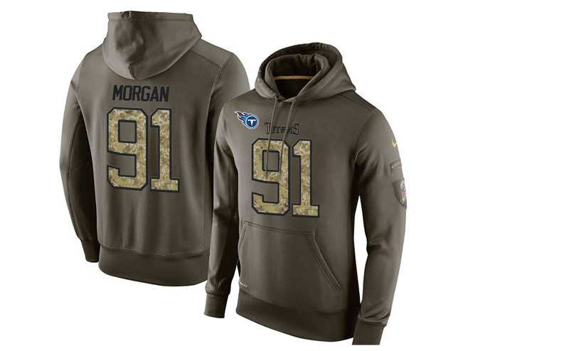 Glued Nike Tennessee Titans #91 Derrick Morgan Olive Green Salute To Service Men's Pullover Hoodie