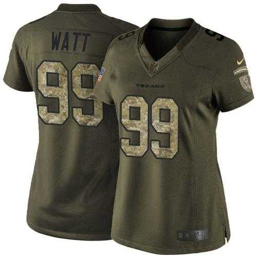 Glued Women Nike Houston Texans #99 J.J. Watt Green Salute to Service NFL Limited Jersey