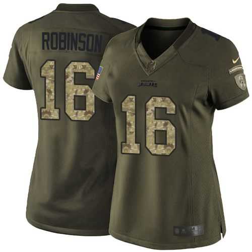Glued Women Nike Jacksonville Jaguars #16 Denard Robinson Green Salute to Service NFL Limited Jersey