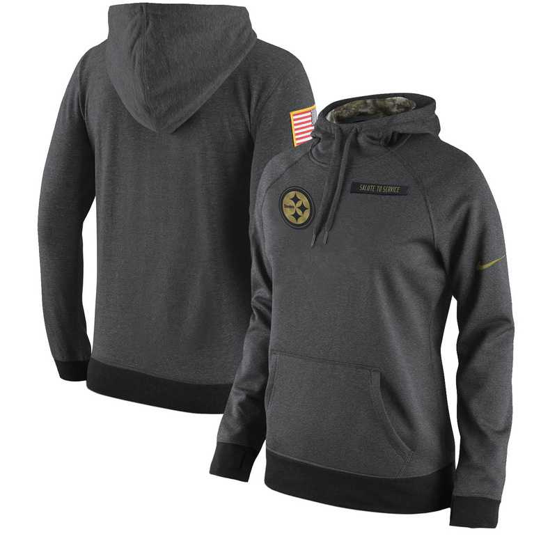 Women Nike Pittsburgh Steelers Anthracite Salute to Service Pullover Hoodie