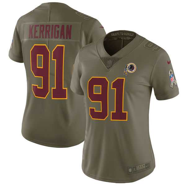 Women Nike Washington Redskins #91 Ryan Kerrigan Olive Salute To Service Limited Jersey