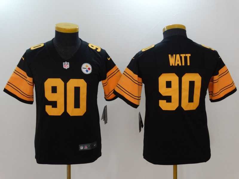 Youth Limited Nike Pittsburgh Steelers #90 T.J. Watt Black Color Rush Jerseys