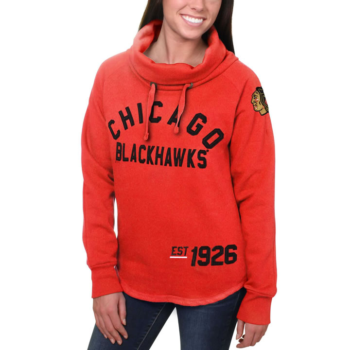 Customized Women Blackahawks Red All Stitched Hooded Sweatshirt