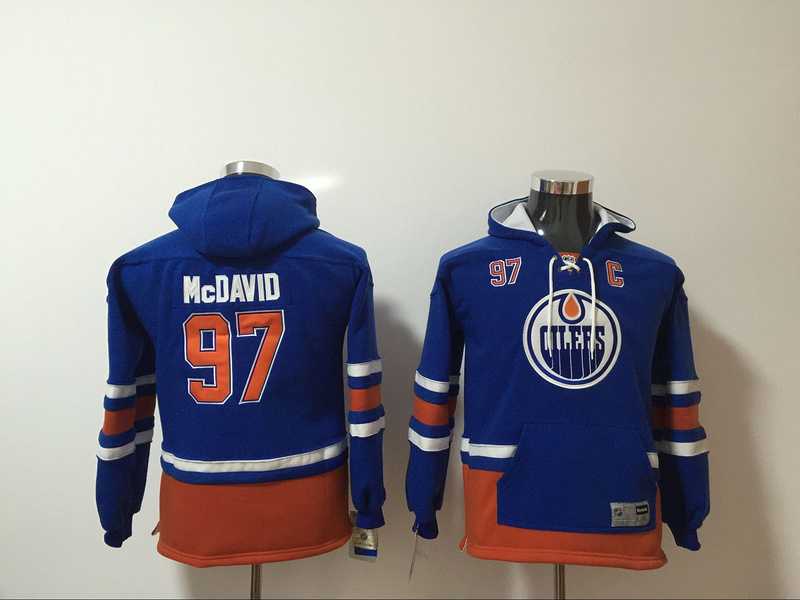 Edmonton Oilers #97 Connor McDavid Blue Youth All Stitched Hooded Sweatshirt