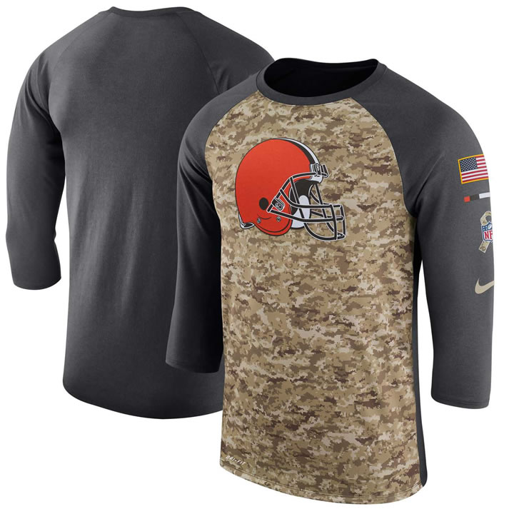 Men's Cleveland Browns Nike Camo Anthracite Salute to Service Sideline Legend Performance Three-Quarter Sleeve T-Shirt 90Hou