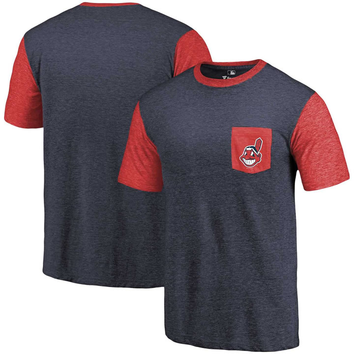 Men's Cleveland Indians Fanatics Branded Navy-Red Refresh Pocket T-Shirt 90Hou