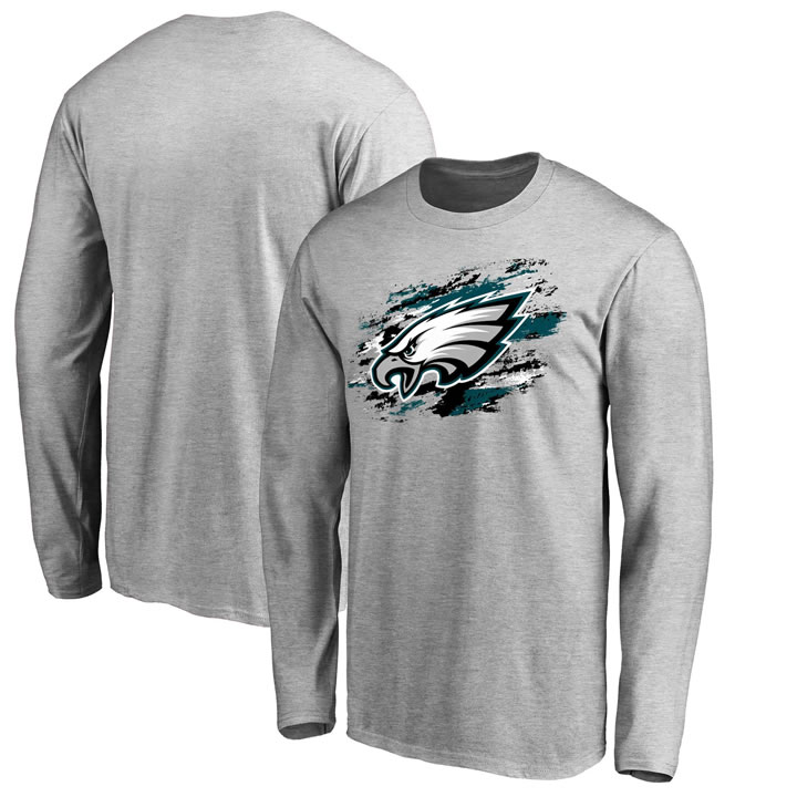Men's Philadelphia Eagles NFL Pro Line by Fanatics Branded Heathered Gray True Colors Long Sleeve T-Shirt 90Hou