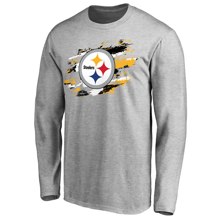 Men's Pittsburgh Steelers NFL Pro Line Ash True Colors Long Sleeve T-Shirt 90Hou