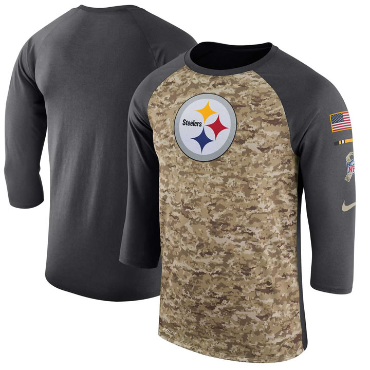 Men's Pittsburgh Steelers Nike Camo Anthracite Salute to Service Sideline Legend Performance Three-Quarter Sleeve T-Shirt 90Hou