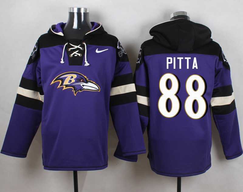 Baltimore Ravens #88 Dennis Pitta Purple Player Stitched Pullover NFL Hoodie