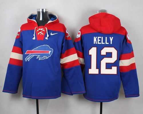 Buffalo Bills #12 Jim Kelly Royal Blue Player Stitched Pullover NFL Hoodie