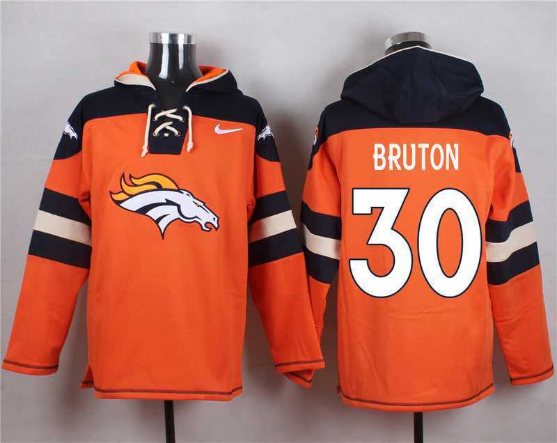 Denver Broncos #30 David Bruton Orange Player Stitched Pullover NFL Hoodie