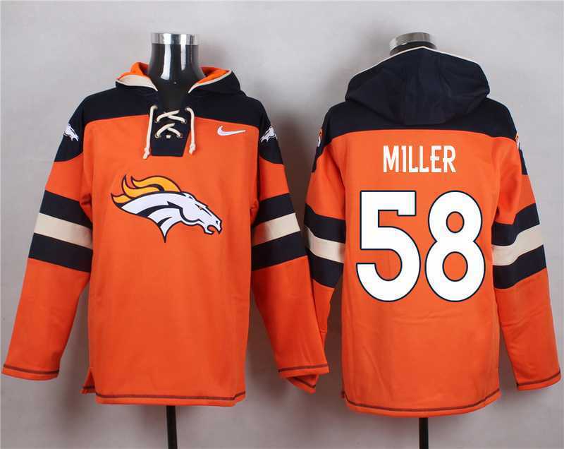 Denver Broncos #58 Von Miller Orange Player Stitched Pullover NFL Hoodie