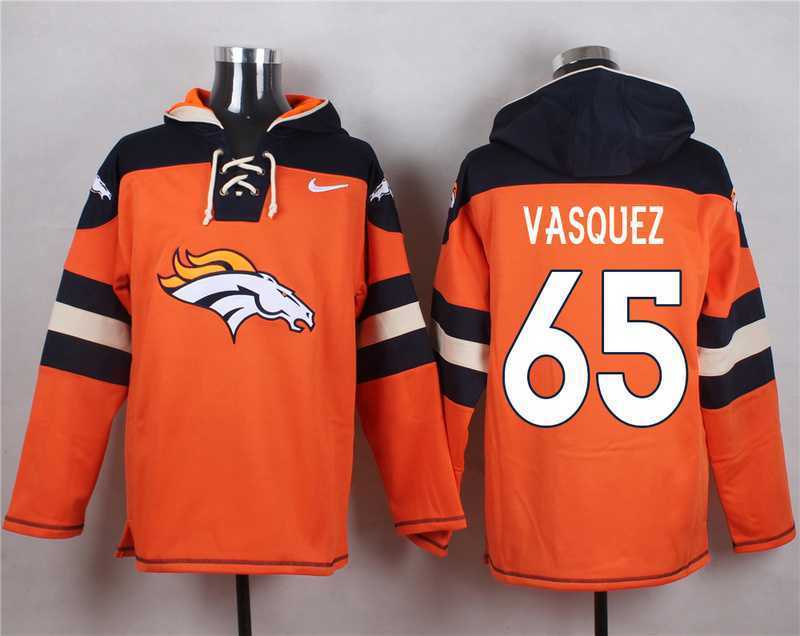 Denver Broncos #65 Louis Vasquez Orange Player Stitched Pullover NFL Hoodie