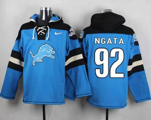 Detroit Lions #92 Haloti Ngata Blue Player Stitched Pullover NFL Hoodie