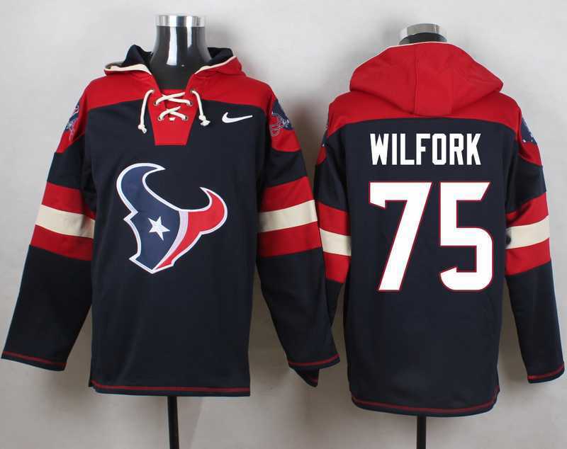 Houston Texans #75 Vince Wilfork Navy Blue Player Stitched Pullover NFL Hoodie