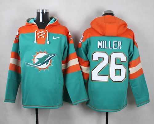 Miami Dolphins #26 Lamar Miller Aqua Green Player Stitched Pullover NFL Hoodie