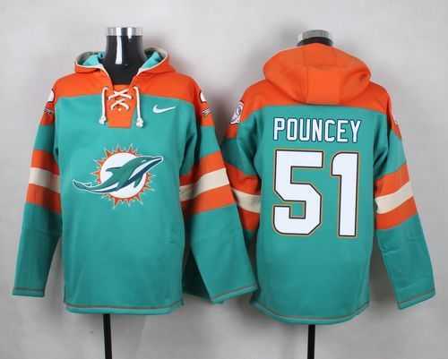 Miami Dolphins #51 Mike Pouncey Aqua Green Player Stitched Pullover NFL Hoodie
