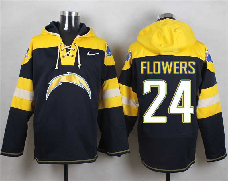 San Diego Chargers #24 Brandon Flowers Navy Blue Player Stitched Pullover NFL Hoodie