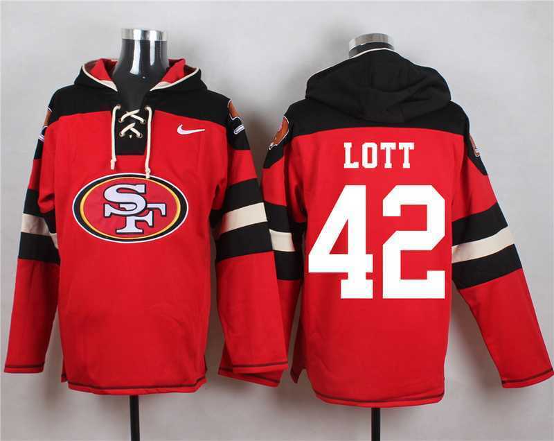 San Francisco 49ers #42 Ronnie Lott Red Player Stitched Pullover NFL Hoodie