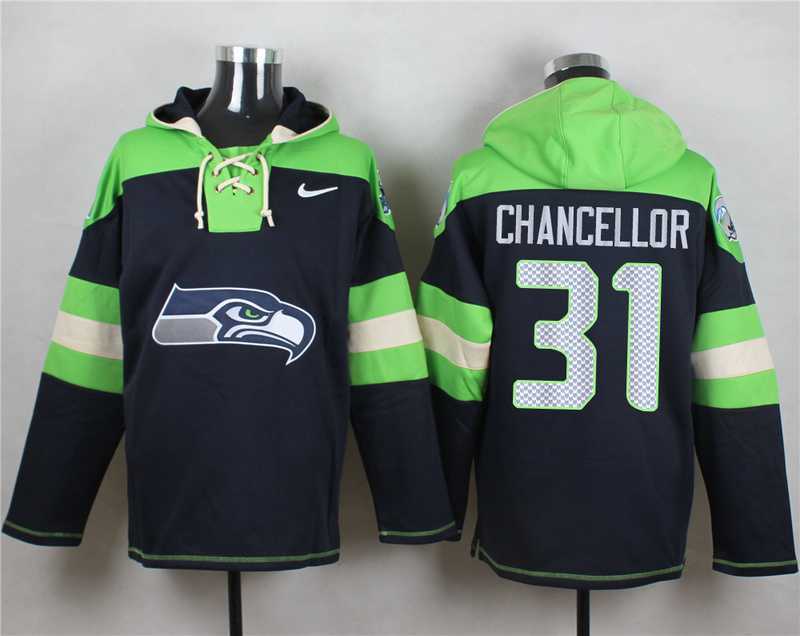 Seattle Seahawks #31 Kam Chancellor Steel Blue Player Stitched Pullover NFL Hoodie