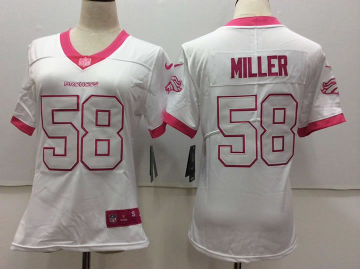 Women Nike Denver Broncos #58 Von Miller White Pink Vapor Untouchable Player Limited Jerseys