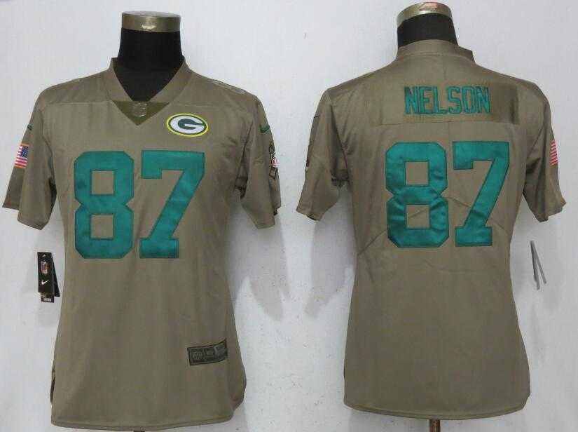 Women Nike Green Bay Packers #87 Jordy Nelson Olive Salute To Service Limited Jerseys