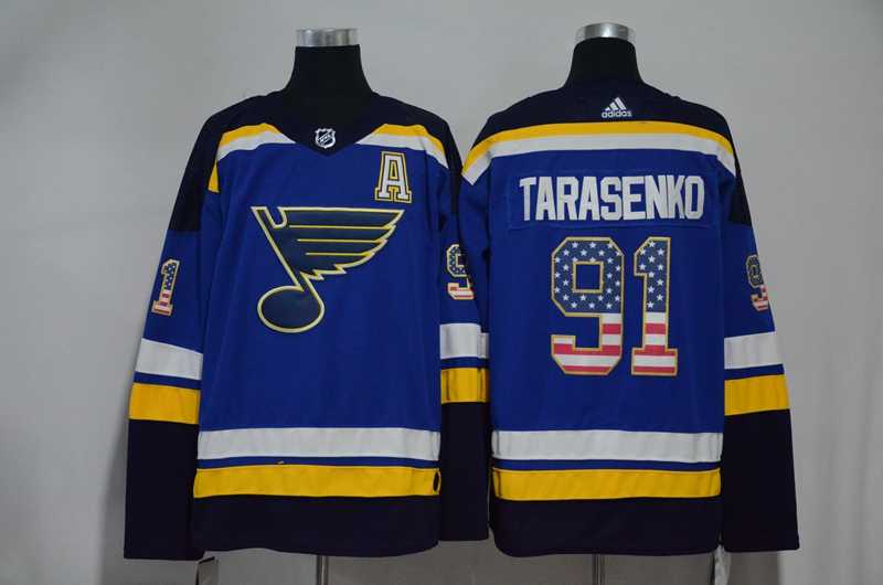 St. Louis Blues #91 Vladimir Tarasenko Blue USA Flag Adidas Stitched Jersey