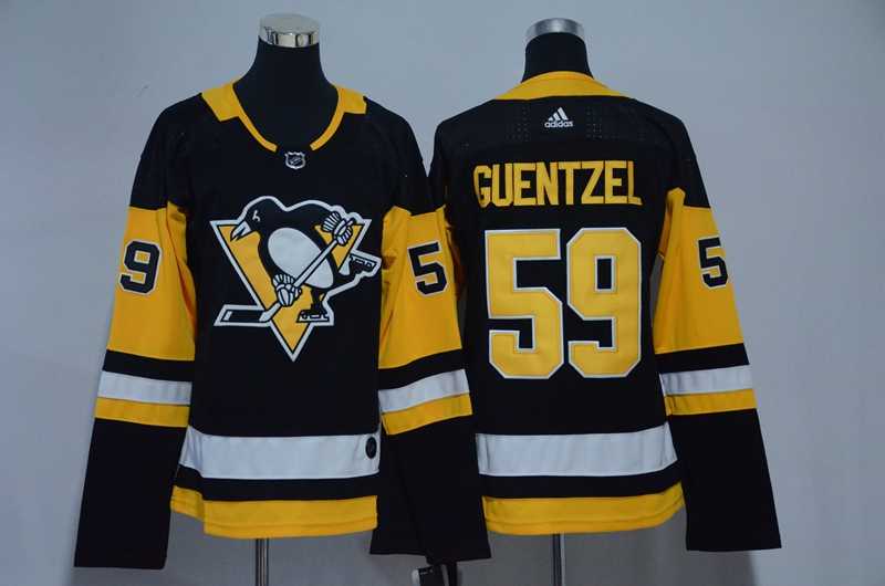 Women Pittsburgh Penguins #59 Jake Guentzel Black Adidas Jersey