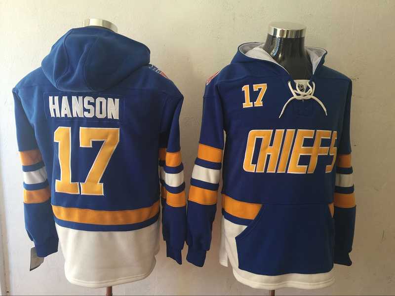 Hanson Brothers #17 Steve Hanson Blue Winter Classic Stitched Hoodie Sweatshirt