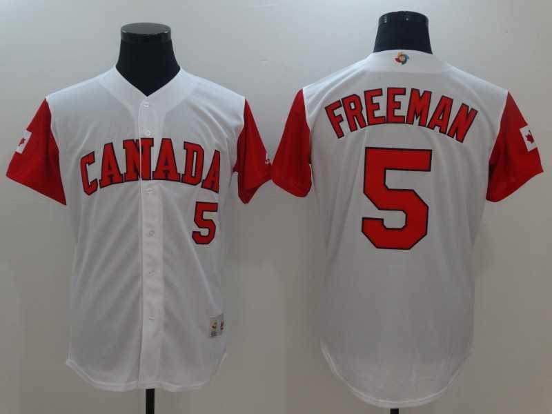 Men's Canada Baseball #5 Freddie Freeman White 2017 World Baseball Classic Stitched Jersey