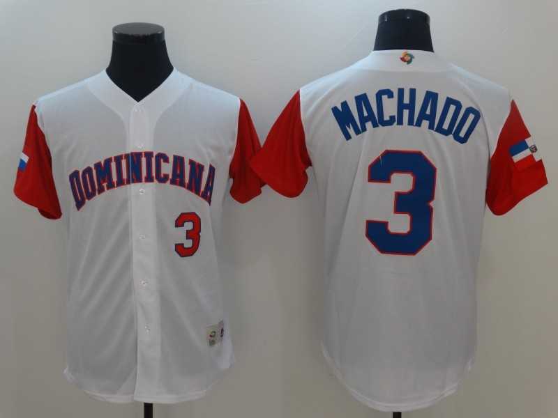 Men's Dominican Republic Baseball #3 Manny Machado White 2017 World Baseball Classic Stitched Jersey