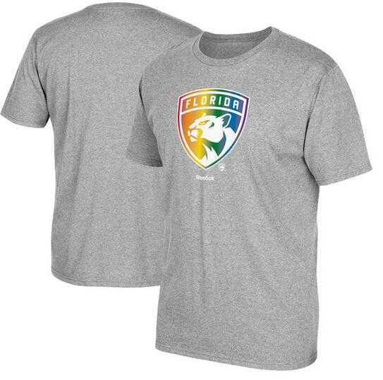 Men's Florida Panthers Gray Reebok Rainbow Pride Short Sleeve T-Shirt FengYun