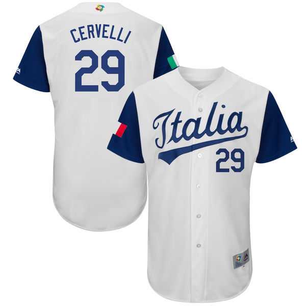Men's Italy Baseball #29 Francisco Cervelli White 2017 World Baseball Classic Stitched Jersey