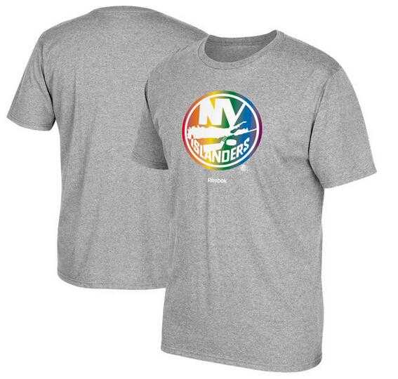 Men's New York Islanders Gray Reebok Rainbow Pride Short Sleeve T-Shirt FengYun