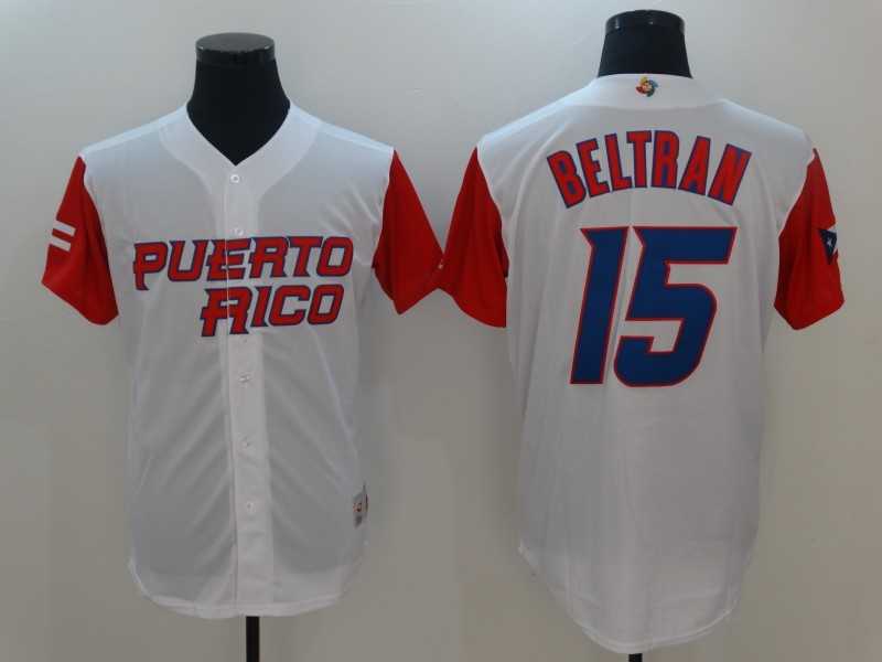 Men's Puerto Rico Baseball #15 Carlos Beltran White 2017 Worl Baseball Classic Stitched Jersey