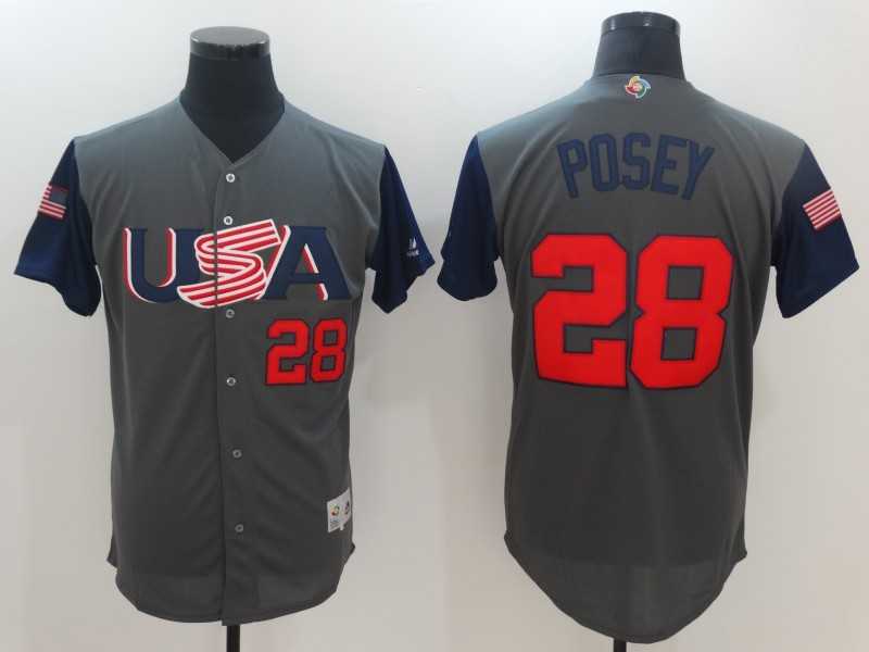 Men's USA Baseball #28 Buster Posey Gray 2017 World Baseball Classic Stitched Jersey